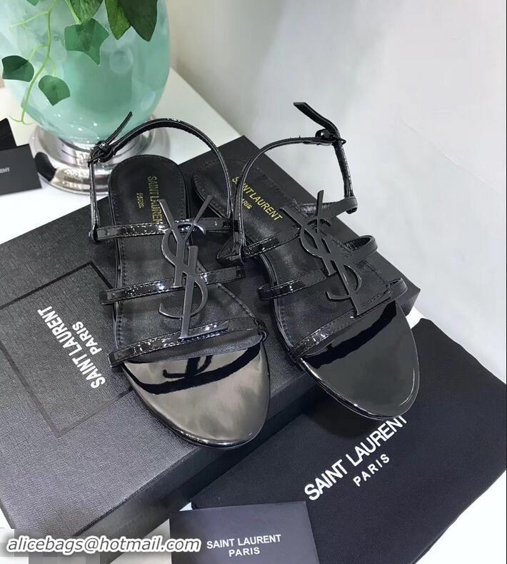 Inexpensive SAINT LAURENT PARIS CASSANDRA PATENT SANDALS Y93023 BLACK WITH BLACK LOGO