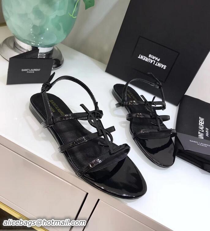 Inexpensive SAINT LAURENT PARIS CASSANDRA PATENT SANDALS Y93023 BLACK WITH BLACK LOGO