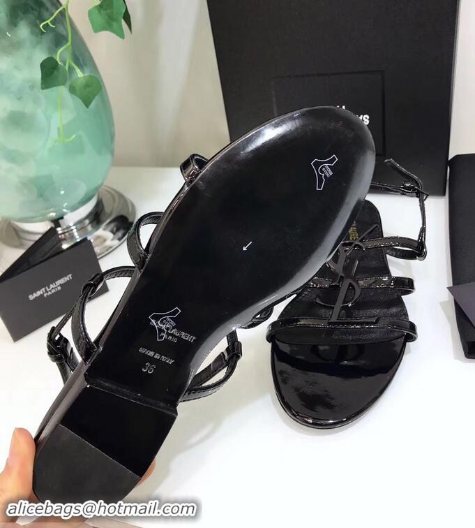 Inexpensive SAINT LAURENT PARIS CASSANDRA PATENT SANDALS Y93023 BLACK WITH BLACK LOGO