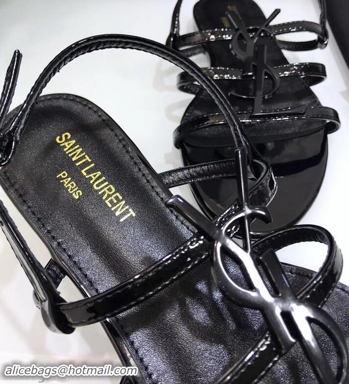 Inexpensive SAINT LAURENT PARIS CASSANDRA PATENT SANDALS Y93023 BLACK WITH BLACK LOGO