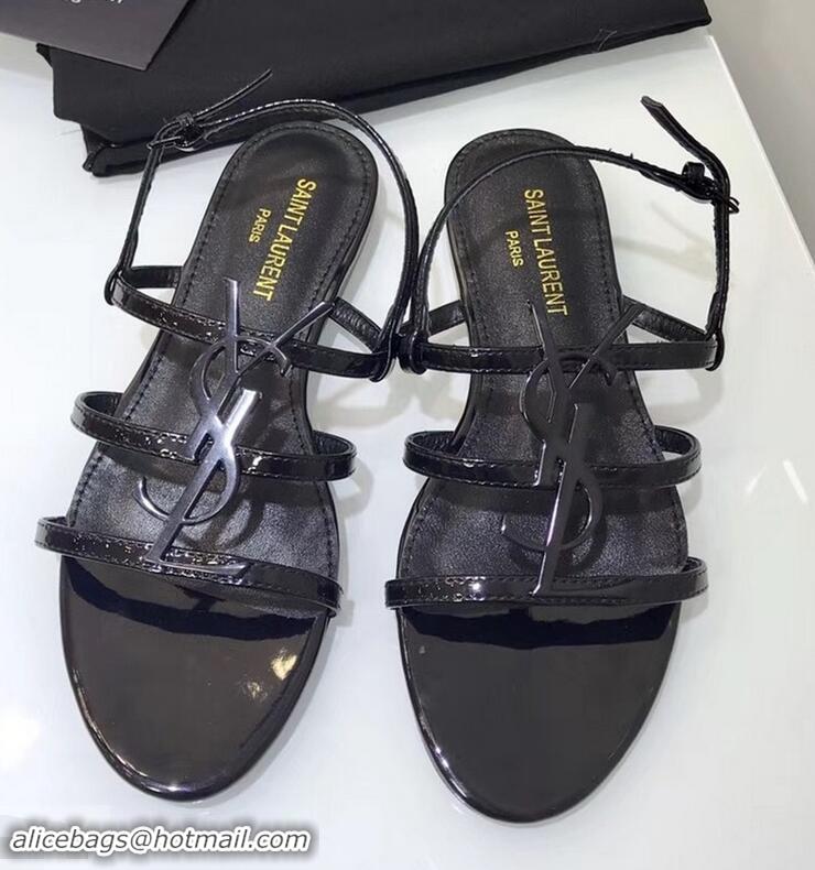 Inexpensive SAINT LAURENT PARIS CASSANDRA PATENT SANDALS Y93023 BLACK WITH BLACK LOGO