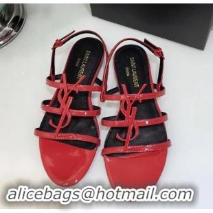 Discount SAINT LAURENT PARIS CASSANDRA PATENT SANDALS Y93023 RED WITH BLACK LOGO