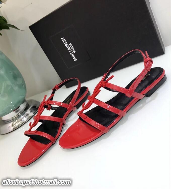 Discount SAINT LAURENT PARIS CASSANDRA PATENT SANDALS Y93023 RED WITH BLACK LOGO