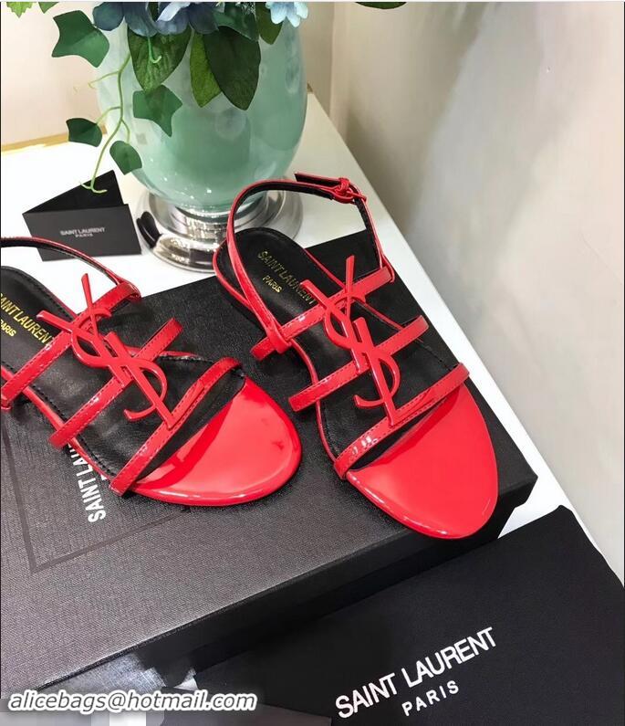 Discount SAINT LAURENT PARIS CASSANDRA PATENT SANDALS Y93023 RED WITH BLACK LOGO