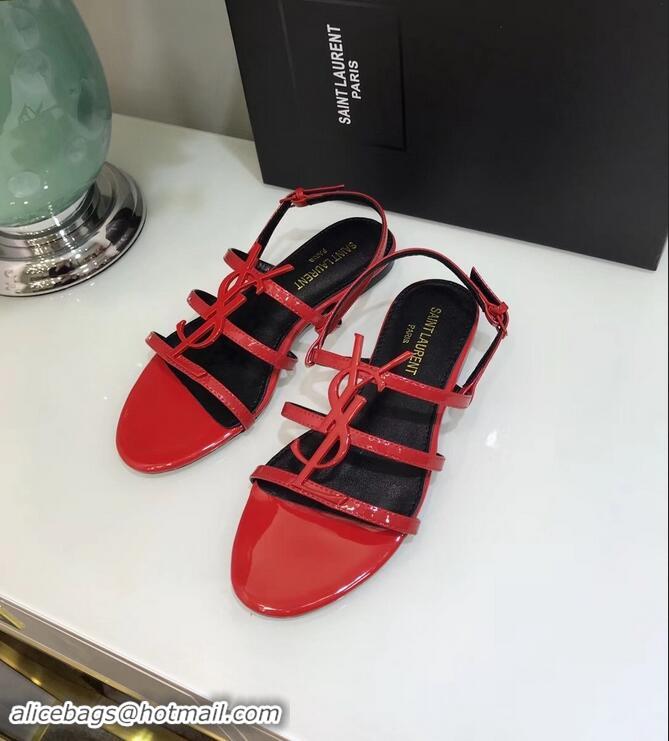 Discount SAINT LAURENT PARIS CASSANDRA PATENT SANDALS Y93023 RED WITH BLACK LOGO