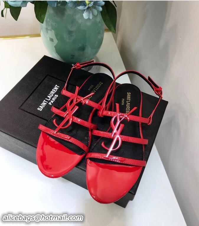 Discount SAINT LAURENT PARIS CASSANDRA PATENT SANDALS Y93023 RED WITH BLACK LOGO