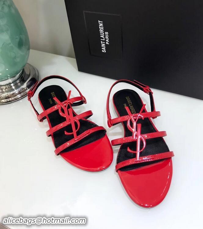 Discount SAINT LAURENT PARIS CASSANDRA PATENT SANDALS Y93023 RED WITH BLACK LOGO