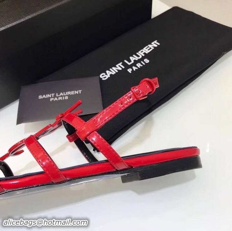 Discount SAINT LAURENT PARIS CASSANDRA PATENT SANDALS Y93023 RED WITH BLACK LOGO