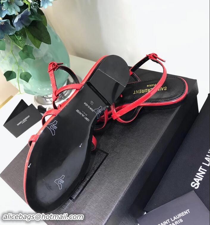 Discount SAINT LAURENT PARIS CASSANDRA PATENT SANDALS Y93023 RED WITH BLACK LOGO