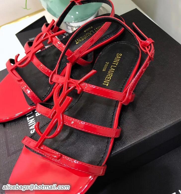 Discount SAINT LAURENT PARIS CASSANDRA PATENT SANDALS Y93023 RED WITH BLACK LOGO