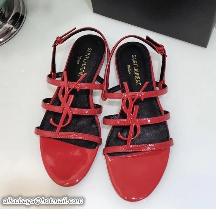 Discount SAINT LAURENT PARIS CASSANDRA PATENT SANDALS Y93023 RED WITH BLACK LOGO