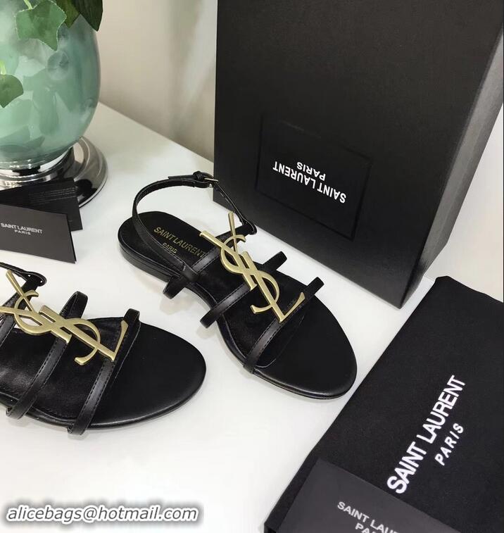 Inexpensive SAINT LAURENT PARIS CASSANDRA SANDALS Y93123 BLACK WITH GOLD LOGO