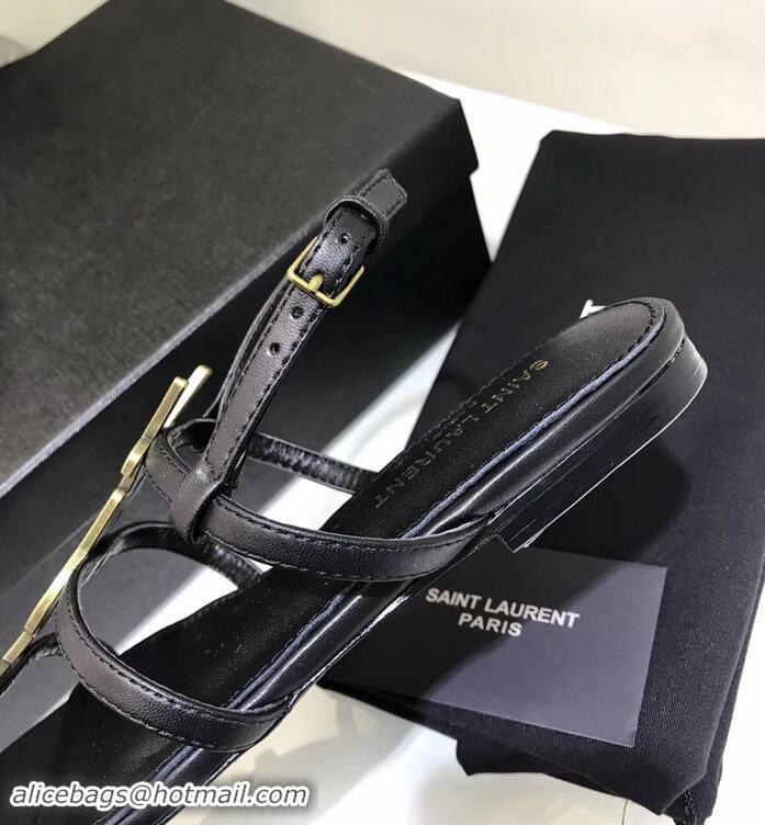 Inexpensive SAINT LAURENT PARIS CASSANDRA SANDALS Y93123 BLACK WITH GOLD LOGO