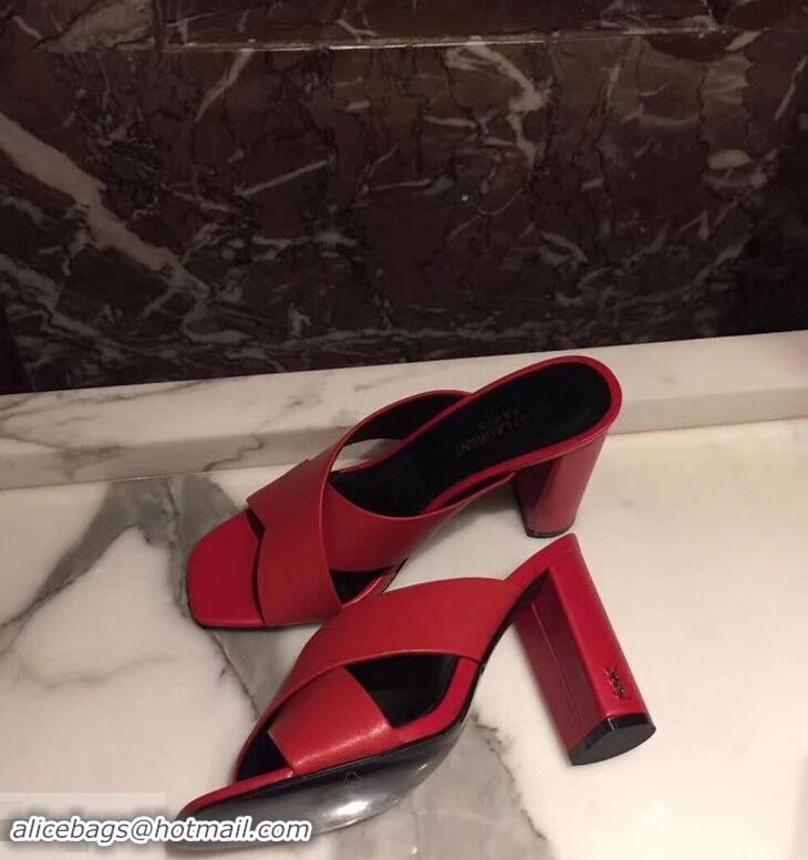 Affordable Price Saint Laurent Heel 6.5cm/9cm Leather Loulou Mules Y93510 Red