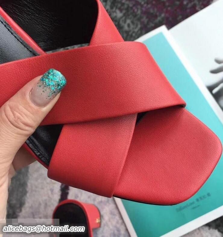 Affordable Price Saint Laurent Heel 6.5cm/9cm Leather Loulou Mules Y93510 Red