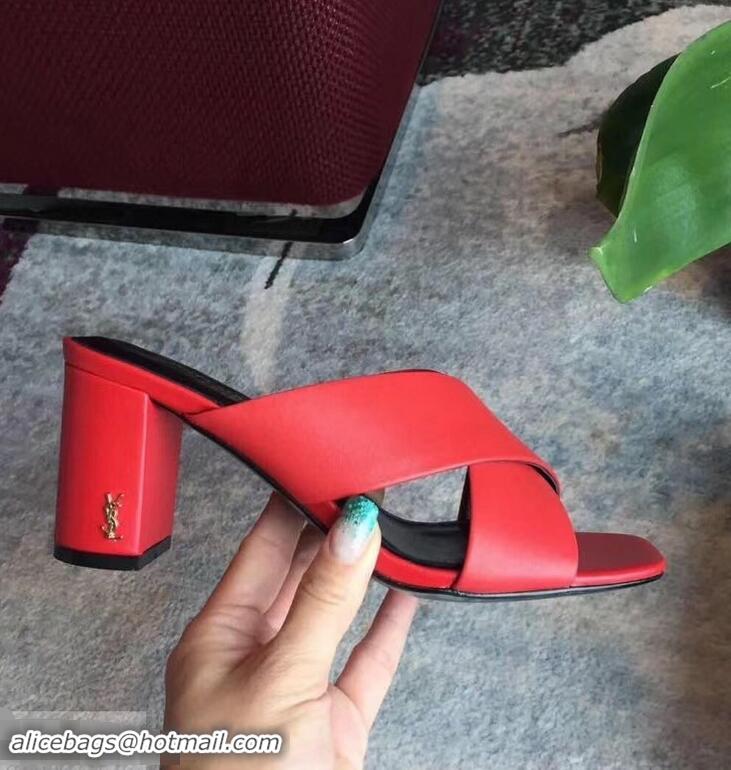 Affordable Price Saint Laurent Heel 6.5cm/9cm Leather Loulou Mules Y93510 Red