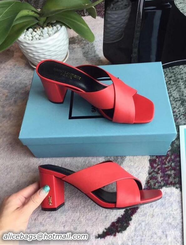 Affordable Price Saint Laurent Heel 6.5cm/9cm Leather Loulou Mules Y93510 Red