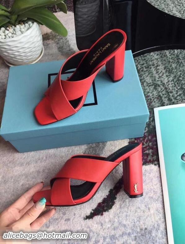 Affordable Price Saint Laurent Heel 6.5cm/9cm Leather Loulou Mules Y93510 Red