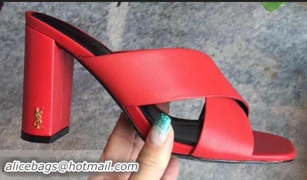 Affordable Price Saint Laurent Heel 6.5cm/9cm Leather Loulou Mules Y93510 Red