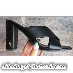 Low Price Saint Laurent Heel 6.5cm/9cm Leather Loulou Mules Y93510 Black