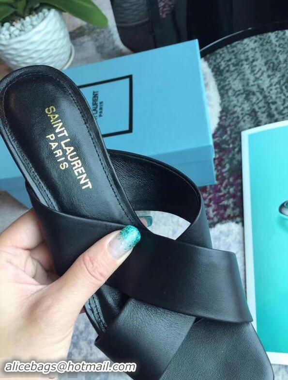 Low Price Saint Laurent Heel 6.5cm/9cm Leather Loulou Mules Y93510 Black