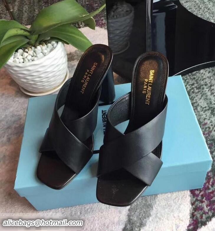 Low Price Saint Laurent Heel 6.5cm/9cm Leather Loulou Mules Y93510 Black