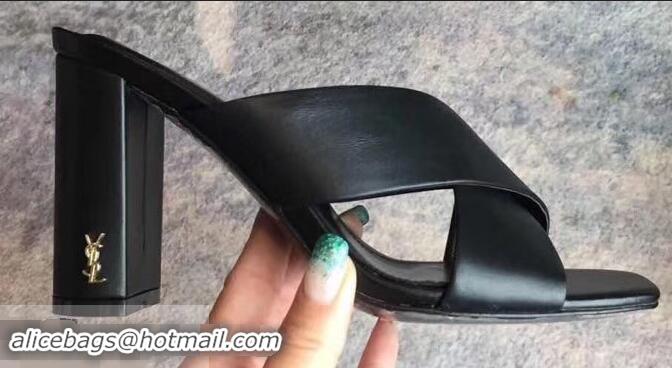 Low Price Saint Laurent Heel 6.5cm/9cm Leather Loulou Mules Y93510 Black