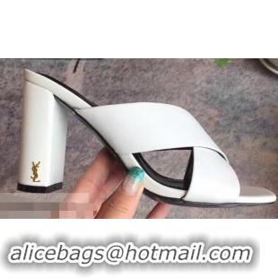 Inexpensive Saint Laurent Heel 6.5cm/9cm Leather Loulou Mules Y93510 White