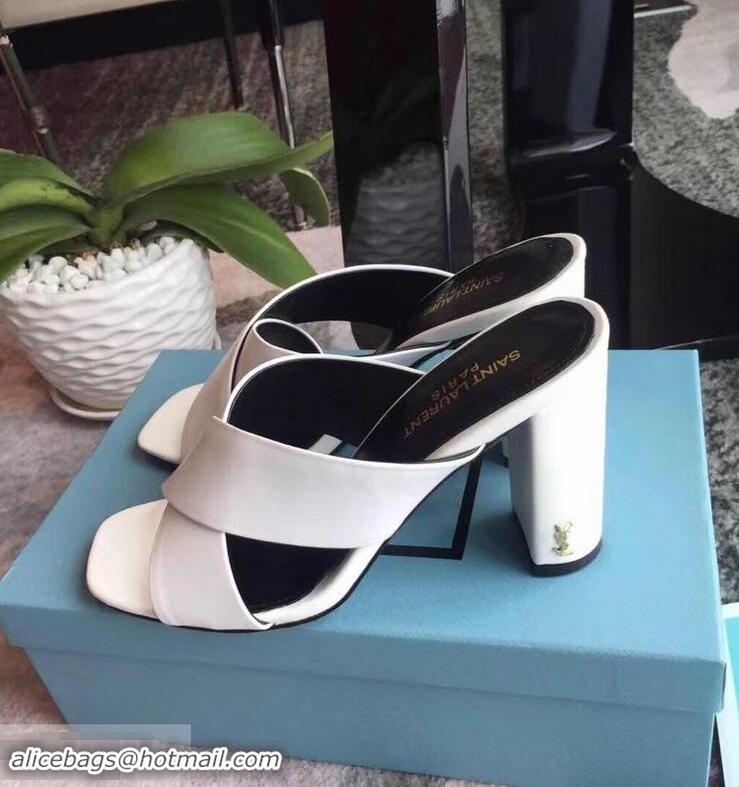 Inexpensive Saint Laurent Heel 6.5cm/9cm Leather Loulou Mules Y93510 White