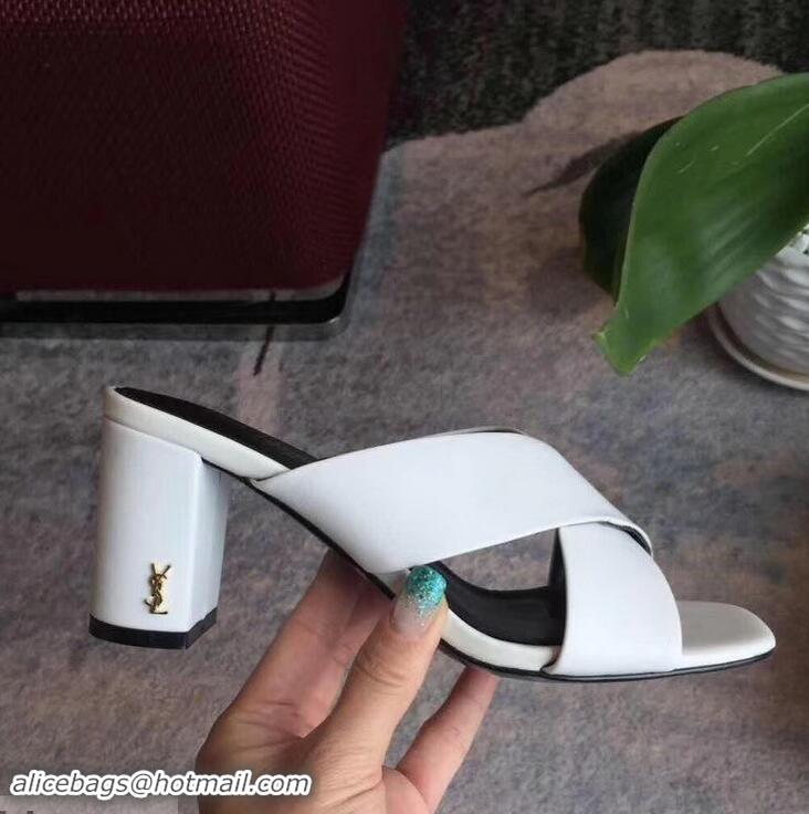 Inexpensive Saint Laurent Heel 6.5cm/9cm Leather Loulou Mules Y93510 White