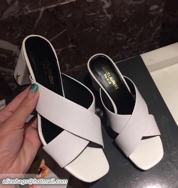 Inexpensive Saint Laurent Heel 6.5cm/9cm Leather Loulou Mules Y93510 White