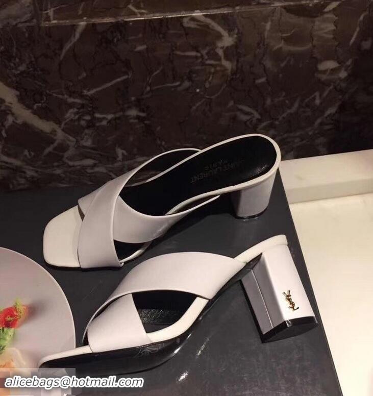 Inexpensive Saint Laurent Heel 6.5cm/9cm Leather Loulou Mules Y93510 White