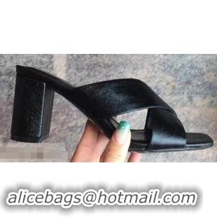 New Design Saint Laurent Heel 6.5cm/9cm Leather Loulou Mules Y93510 Metallic Black