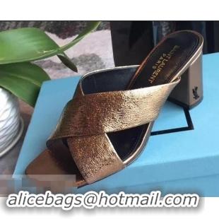 Promotional Saint Laurent Heel 6.5cm/9cm Leather Loulou Mules Y93510 Metallic Gold