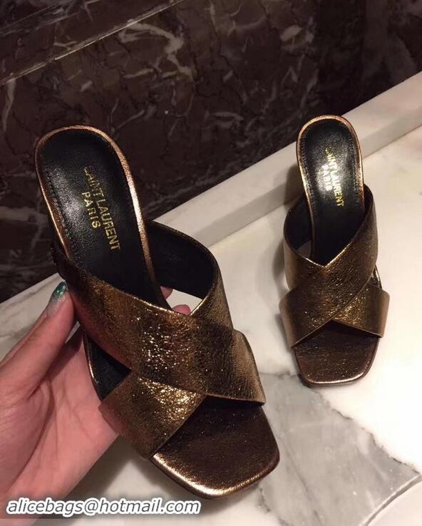 Promotional Saint Laurent Heel 6.5cm/9cm Leather Loulou Mules Y93510 Metallic Gold