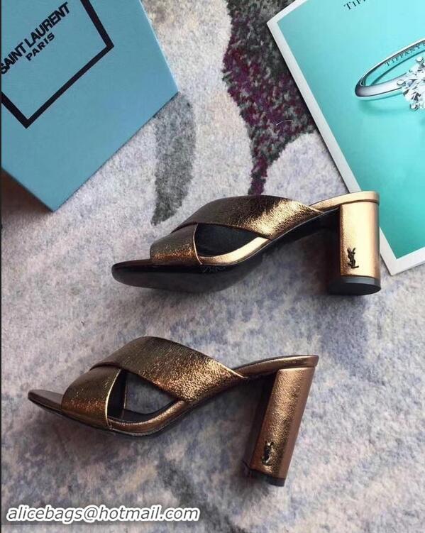 Promotional Saint Laurent Heel 6.5cm/9cm Leather Loulou Mules Y93510 Metallic Gold