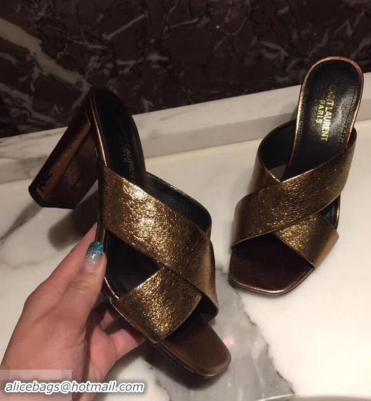 Promotional Saint Laurent Heel 6.5cm/9cm Leather Loulou Mules Y93510 Metallic Gold