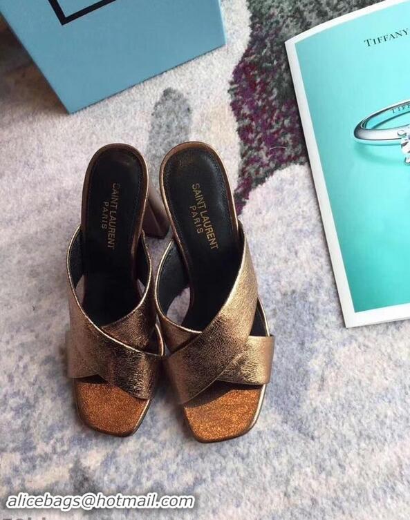 Promotional Saint Laurent Heel 6.5cm/9cm Leather Loulou Mules Y93510 Metallic Gold