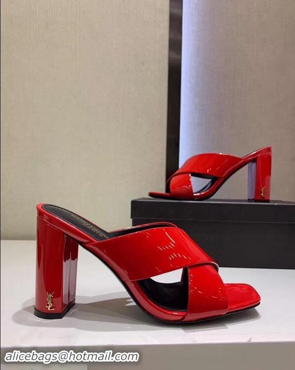 Most Popular Saint Laurent Heel 6.5cm/9cm Leather Loulou Mules Y93510 Patent Red