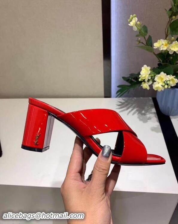 Most Popular Saint Laurent Heel 6.5cm/9cm Leather Loulou Mules Y93510 Patent Red