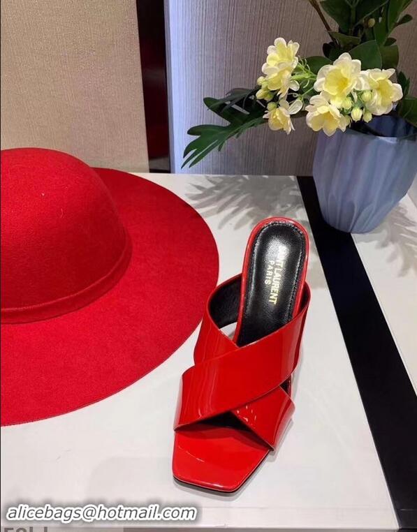 Most Popular Saint Laurent Heel 6.5cm/9cm Leather Loulou Mules Y93510 Patent Red