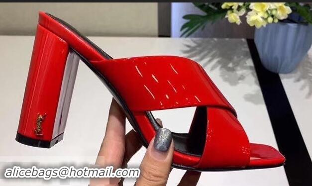 Most Popular Saint Laurent Heel 6.5cm/9cm Leather Loulou Mules Y93510 Patent Red