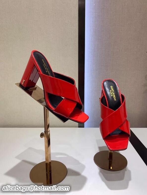 Most Popular Saint Laurent Heel 6.5cm/9cm Leather Loulou Mules Y93510 Patent Red