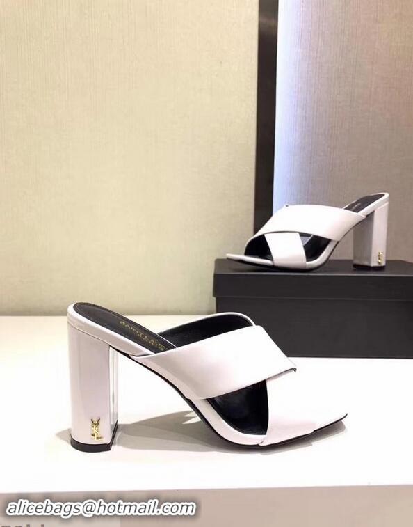 Super Quality Saint Laurent Heel 6.5cm/9cm Leather Loulou Mules Y93510 Patent White