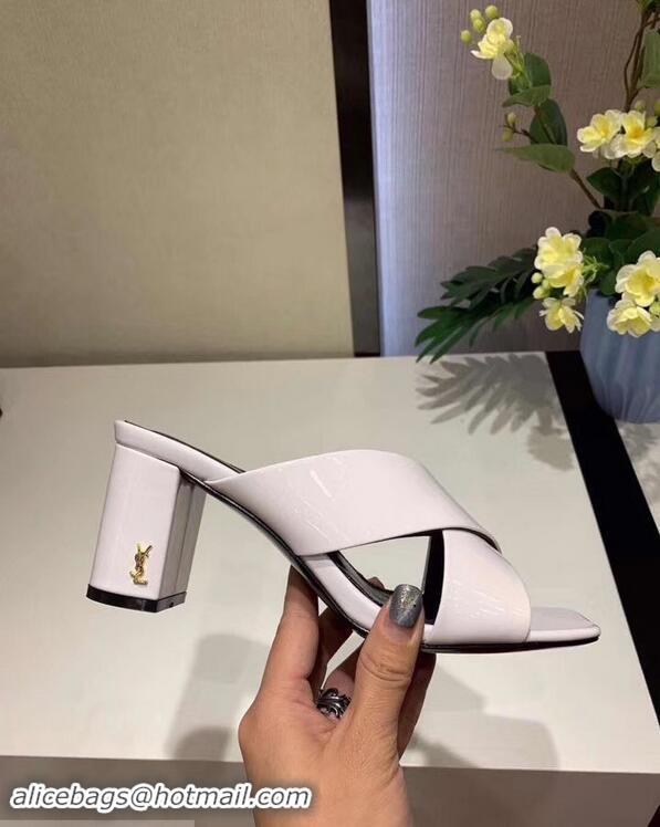 Super Quality Saint Laurent Heel 6.5cm/9cm Leather Loulou Mules Y93510 Patent White