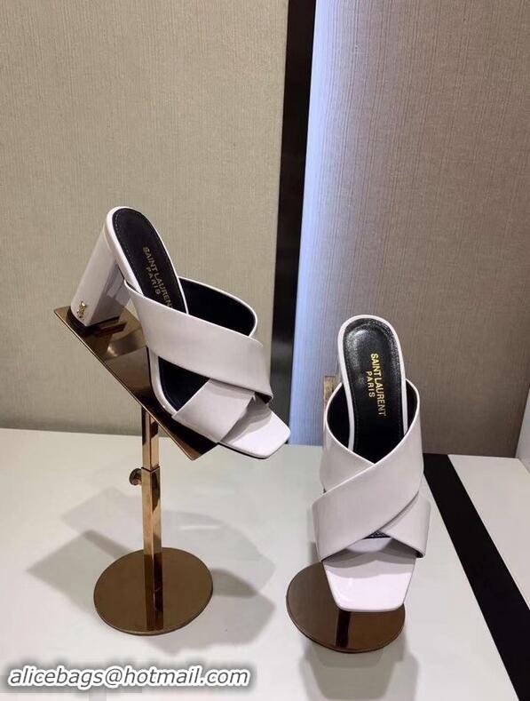 Super Quality Saint Laurent Heel 6.5cm/9cm Leather Loulou Mules Y93510 Patent White