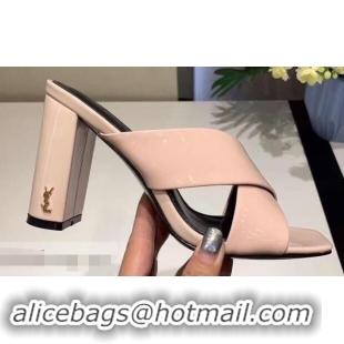 Unique Grade Saint Laurent Heel 6.5cm/9cm Leather Loulou Mules Y93510 Patent Nude