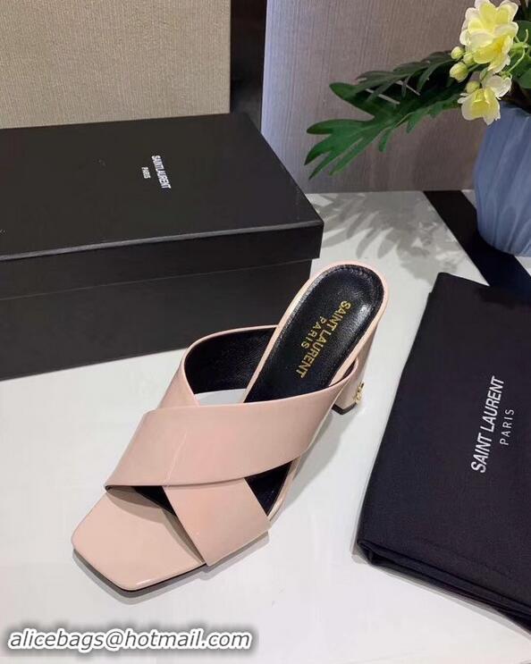 Unique Grade Saint Laurent Heel 6.5cm/9cm Leather Loulou Mules Y93510 Patent Nude