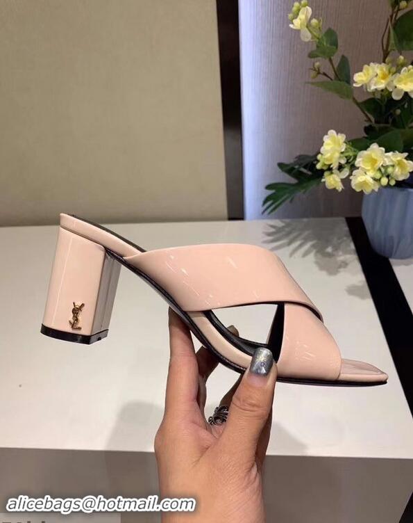 Unique Grade Saint Laurent Heel 6.5cm/9cm Leather Loulou Mules Y93510 Patent Nude