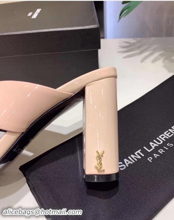 Unique Grade Saint Laurent Heel 6.5cm/9cm Leather Loulou Mules Y93510 Patent Nude